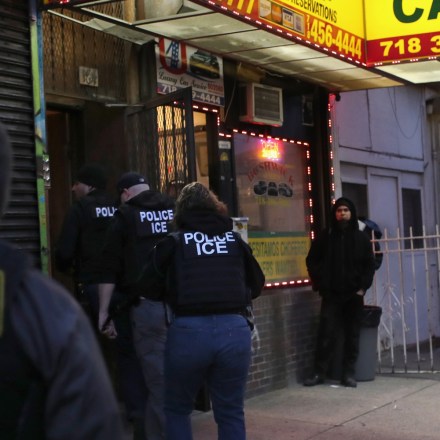 U.S. Immigration and Customs Enforcement (ICE), officers stage a raid to arrest an undocumented immigrant on April 11, 2018 in New York City.