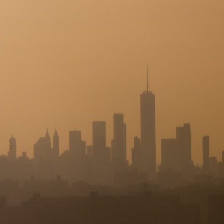 The skyline of Manhattan is seen at sunset in New York, May 23, 2018. (Photo by SAUL LOEB / AFP)        (Photo credit should read SAUL LOEB/AFP/Getty Images)